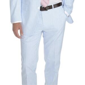 emigre Seersucke Pants Mens 38 Blue White Pinstriped Cotton Classic Straight Leg